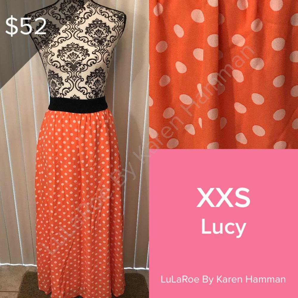 LuLaRoe Orange Polka Dot Maxi Skirt with Black Waistband